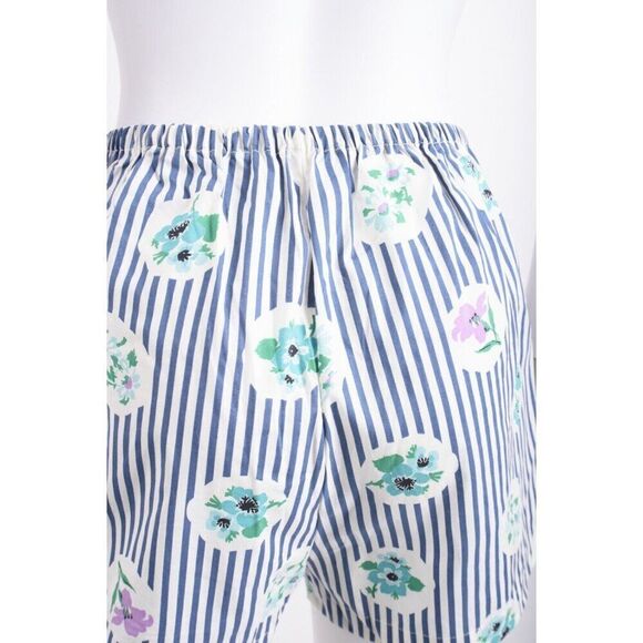 Vintage Womens PJ Pajama Shirt & Shorts Set M Blue White Striped Floral - Picture 13 of 13